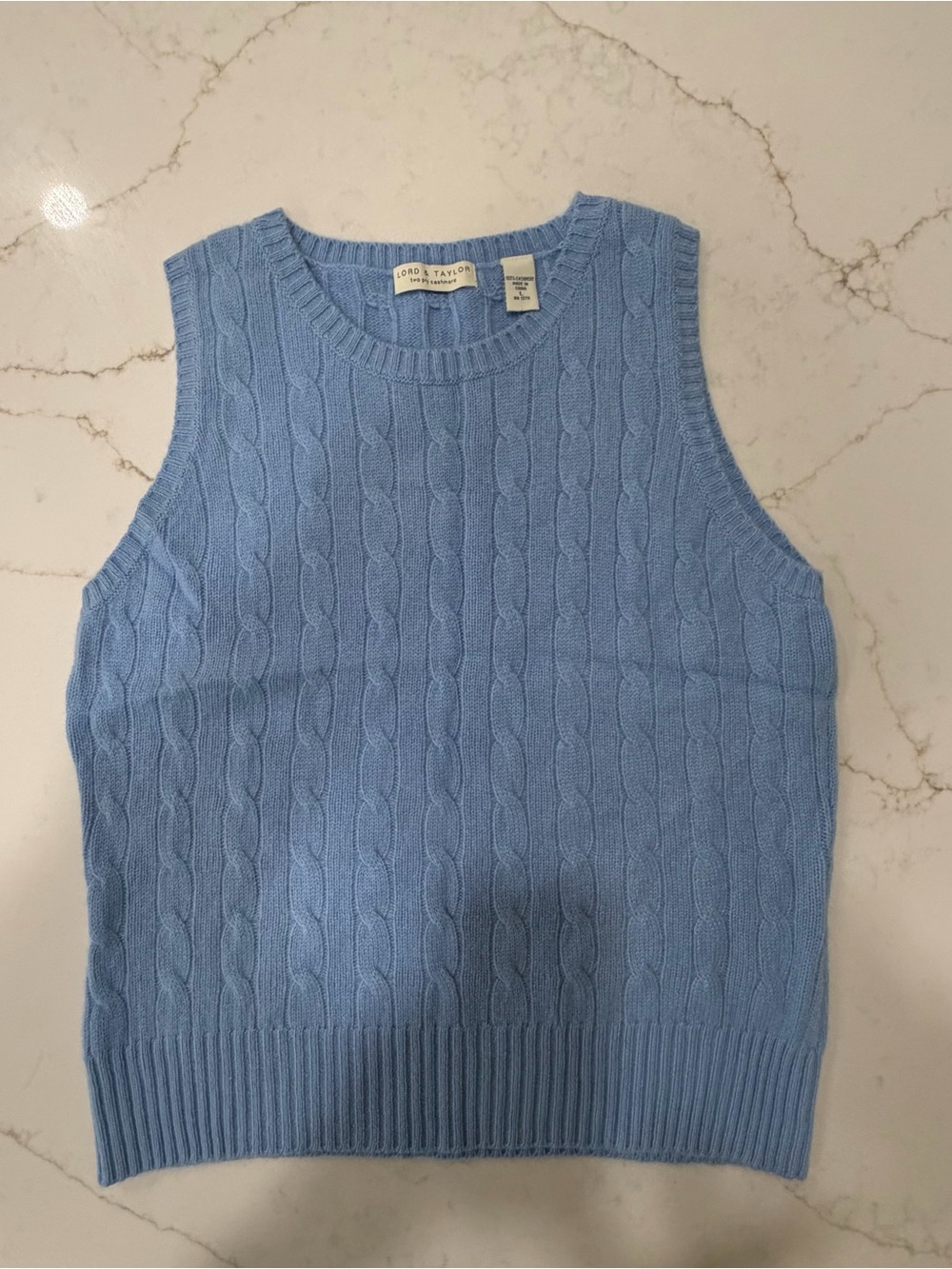 Lord & Taylor 100% Cashmere Cable Knit Sweater Vest Preppy Blue L